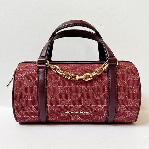 Michael Kors Zooey Medium Barrel Messenger Satchel Bag MK Gold Glitter Mulberry